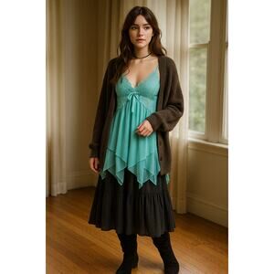 Avia Love Aqua Blue Lace Babydoll Slip Dress Lingerie Coquette Fairycore Y2K